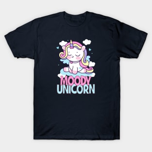 Moody unicorn - Cute little unicorn resting that you and your kids would love! - Available in stickers, clothing, etc T-Shirt